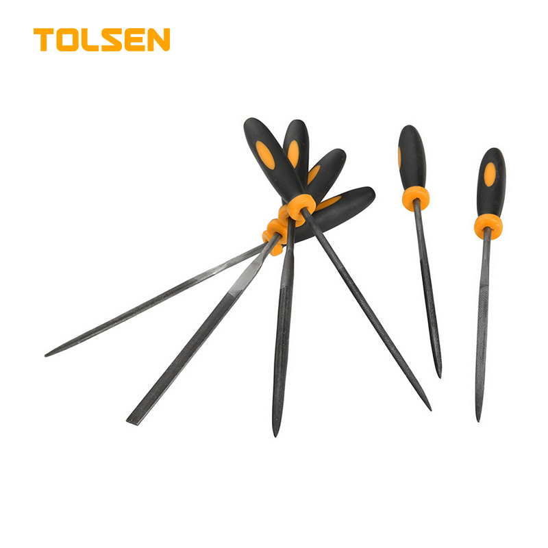 TOLSEN 32046 6 Pcs Needle Files Set | 3x100mm | Alloy Steel | TPR Handle | Flat, Warding, Square, Triangular, Round, Half Round | Model: 32046