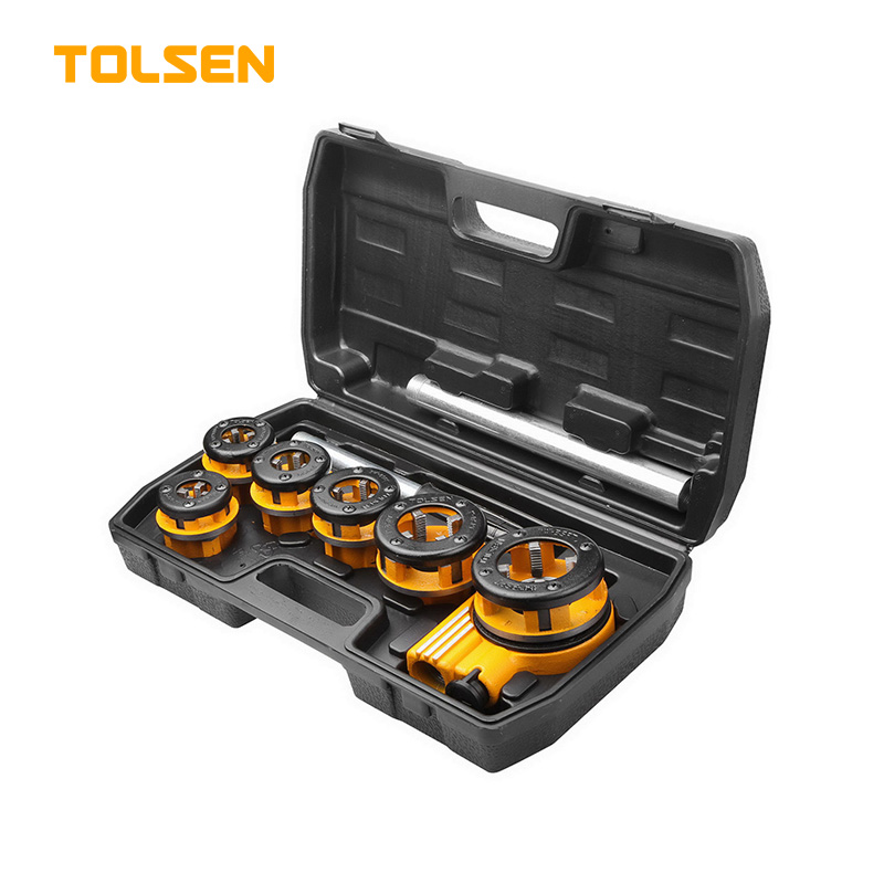 TOLSEN 33011 9Pcs Pipe Threading Set | BSPT | 1/4" to 1-1/4" | Ratcheting System | 2 Extension Bars | Model: 33011