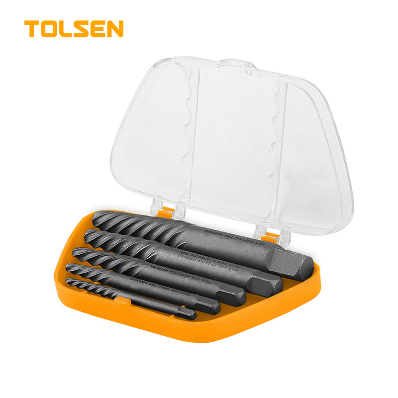 TOLSEN 33505 5Pcs Screw Extractor Set | Sizes 1# to 5# | High Quality Alloy Steel | Black Finish | Model: 33505