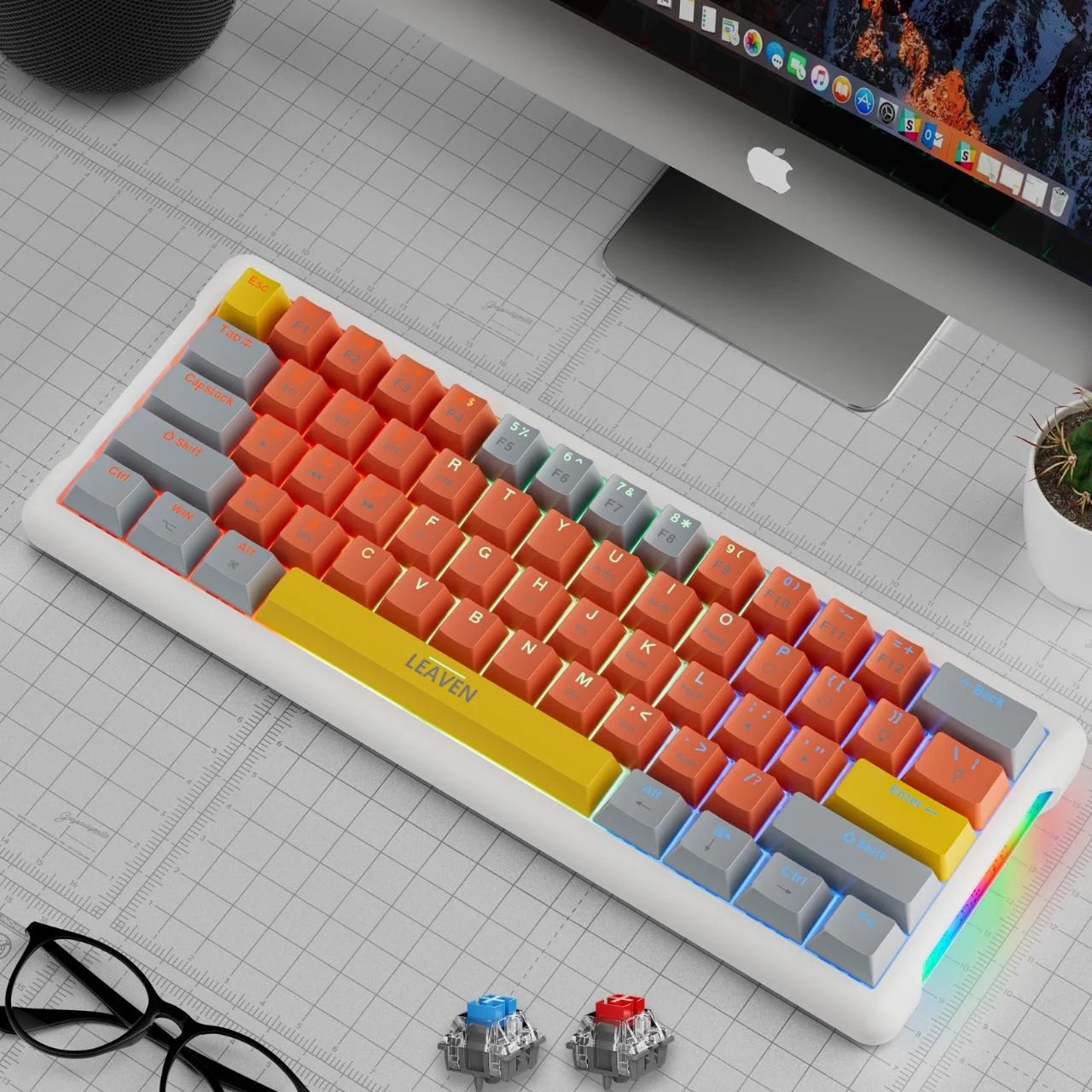 (Stock Out) LEAVEN K610 Wired Hot-swappable Gaming Mechanical Keyboard - Red Switch