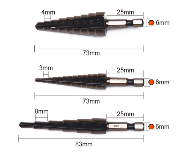 HARDEN 3 Pcs Step Drill Bit Set (inch sizes) | Titanium Coated HSS | Multi-Range Hole Enlargement | Model: 614173_img_1