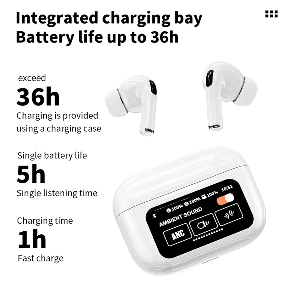 A9 Pro ANC Touch Screen Display Earbuds – White Color_img_3
