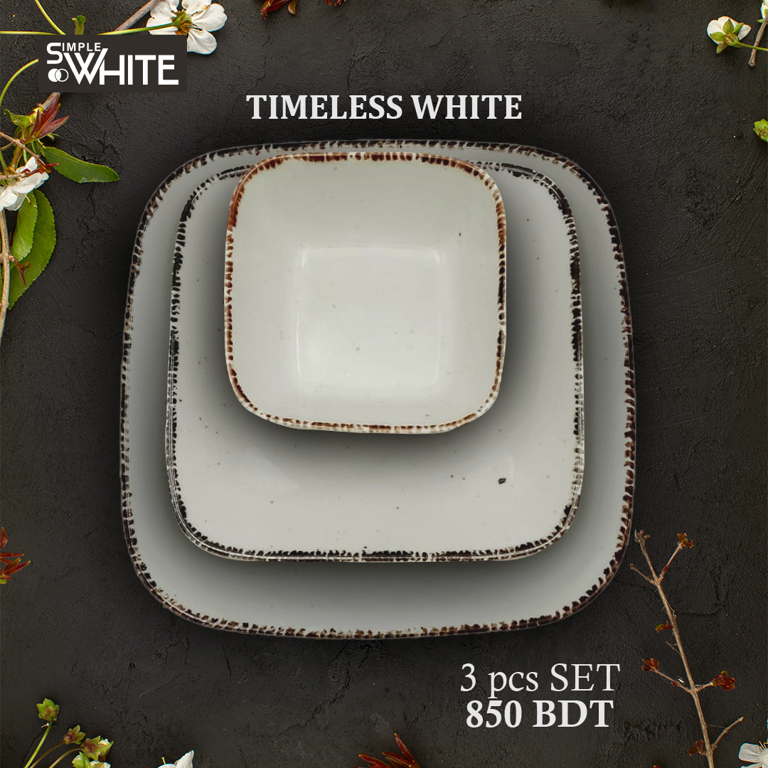 Timeless White 3-Piece Ceramic Dinnerware Set