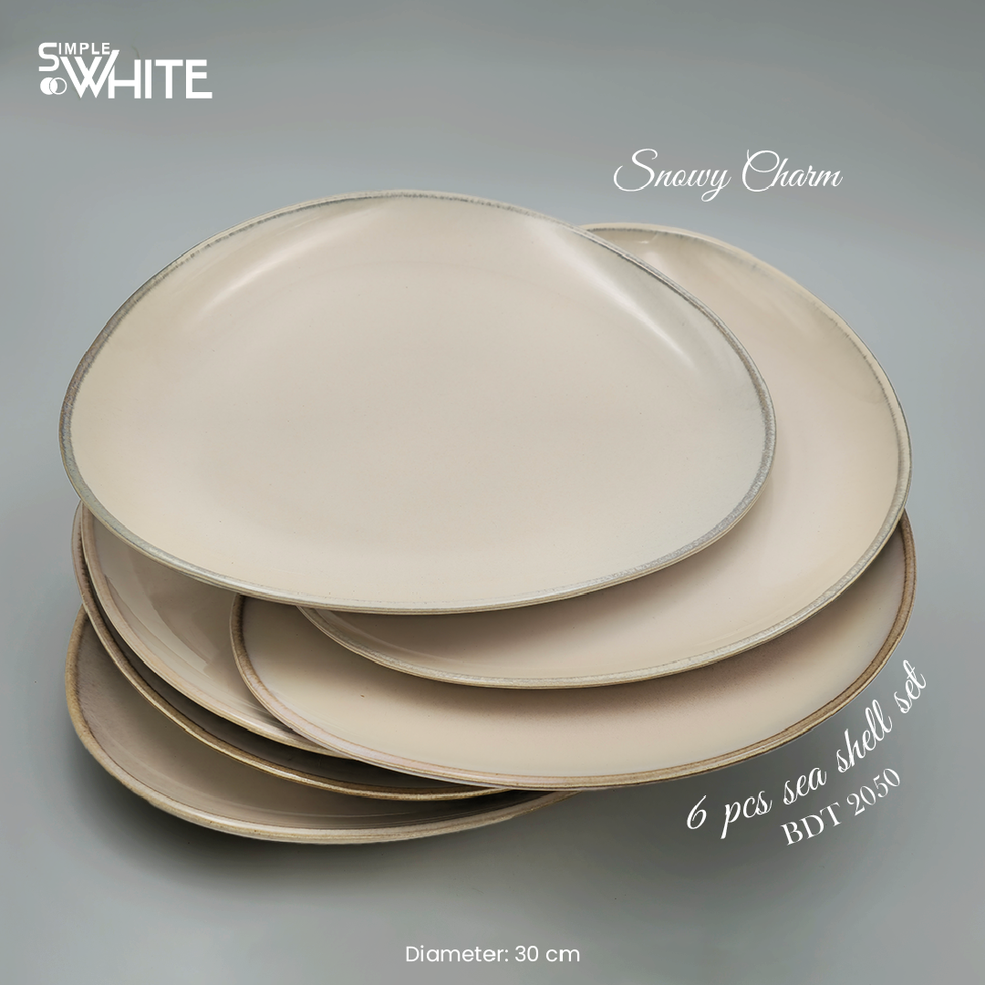 Snowy Charm 6-Piece Sea Shell Dinner Plate Set (30 cm)