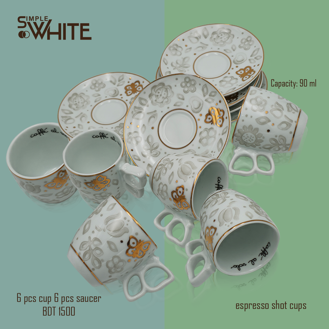 Simple & White Floral Espresso Cup & Saucer Set