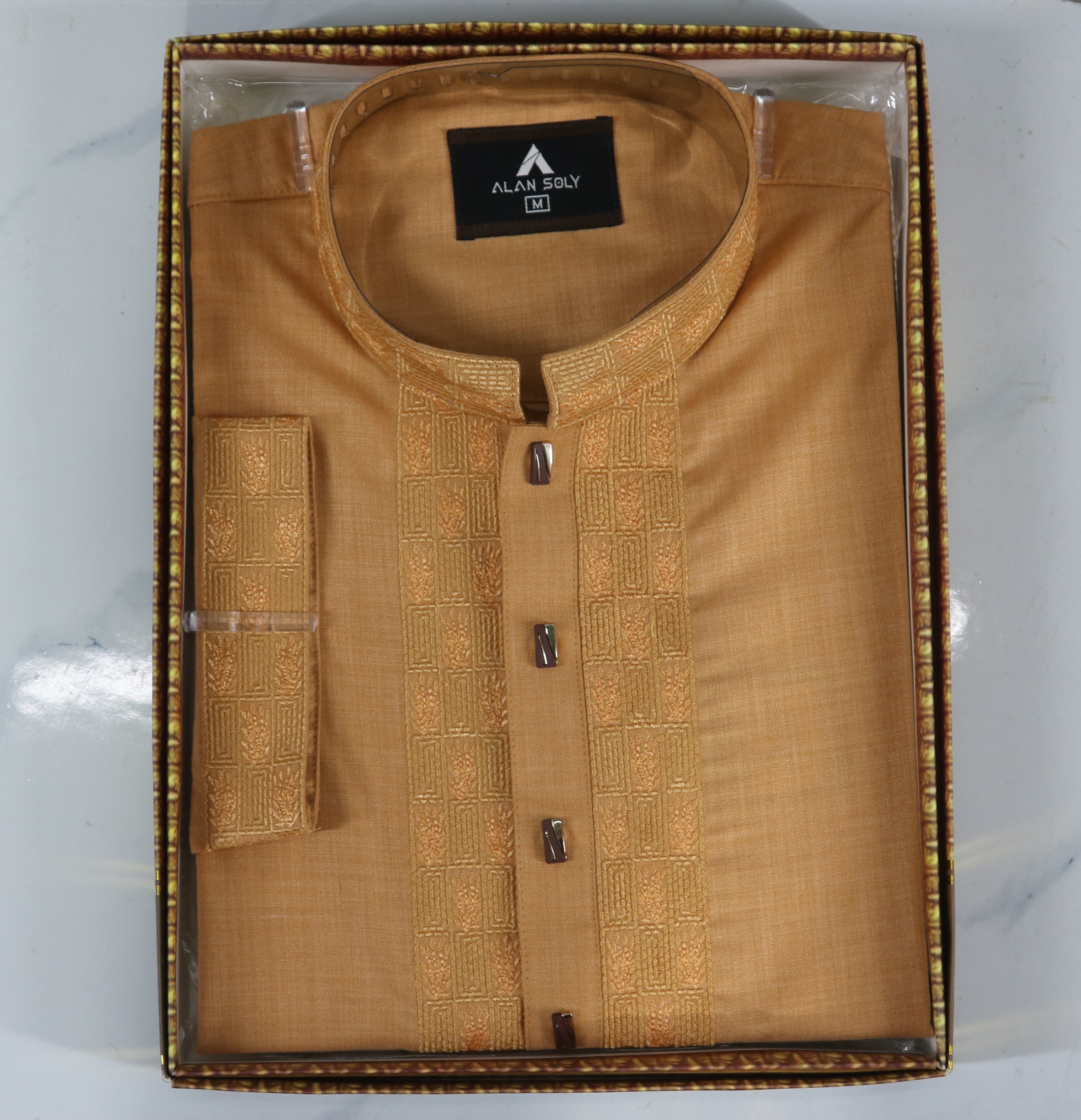 Golden Brown Embroidered Panjabi