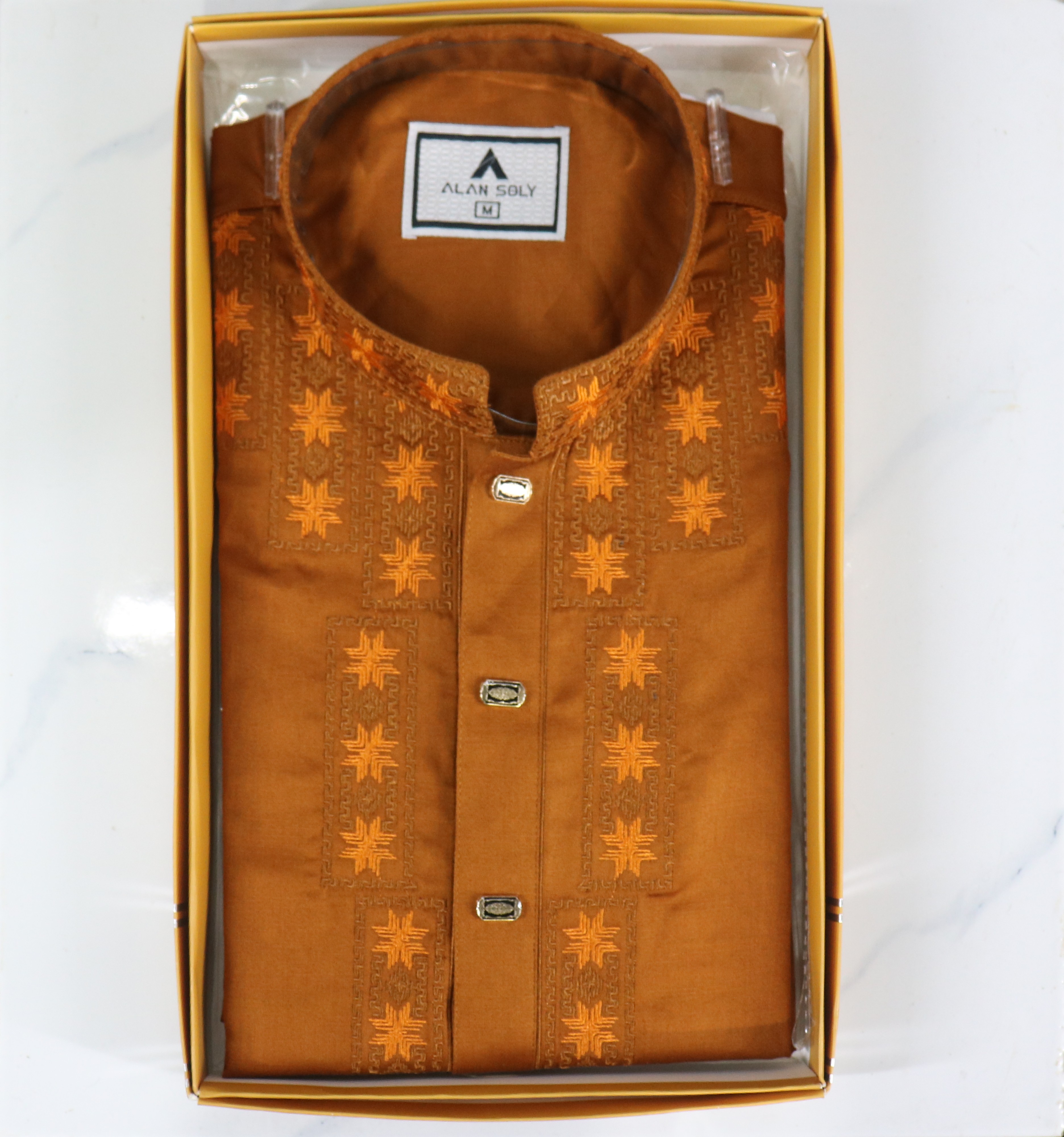 Rust Brown Embroidered Panjabi – Classic & Regal