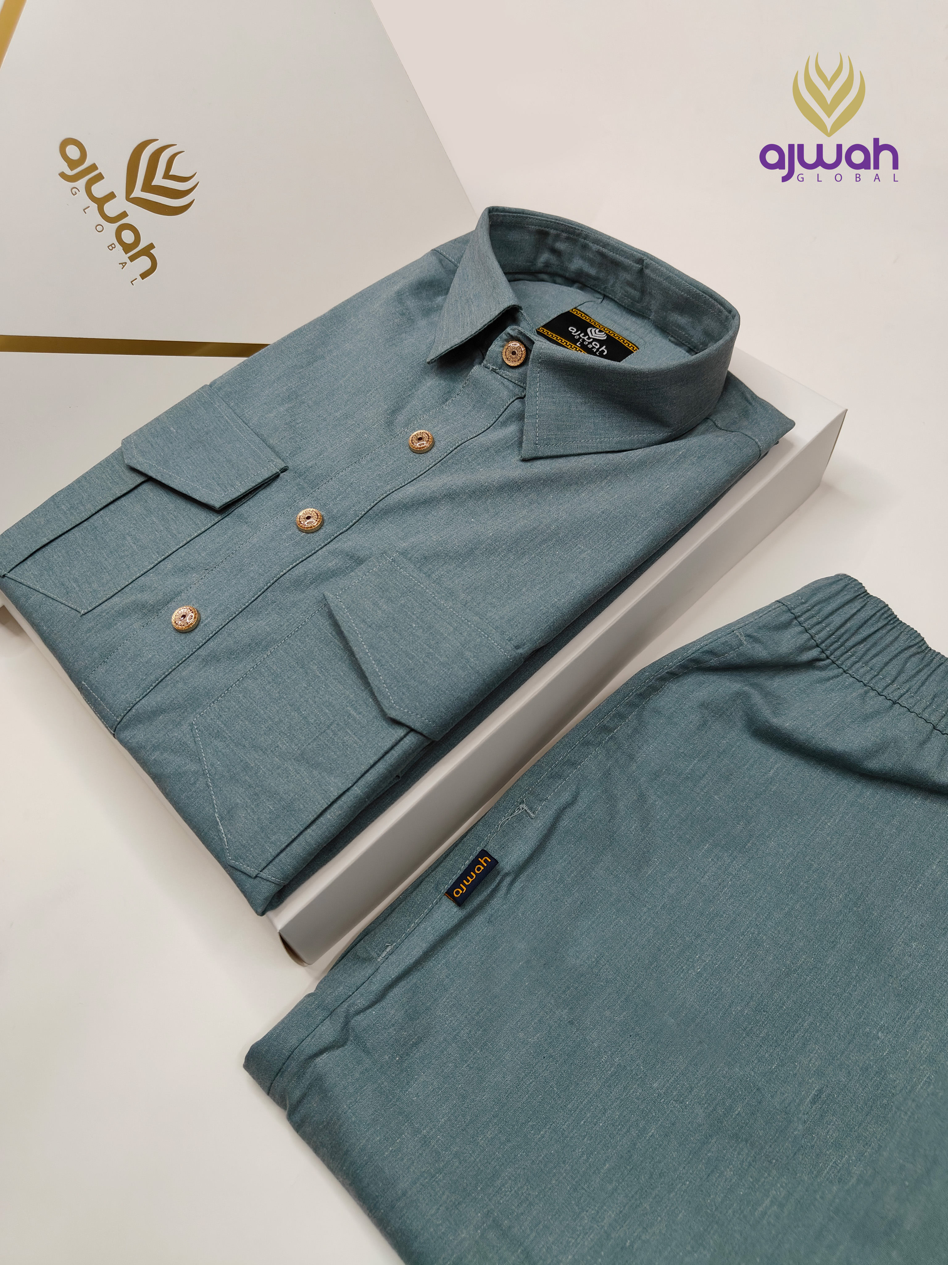 Ajwah Premium Kabli Panjabi – muted teal Edition_img_1