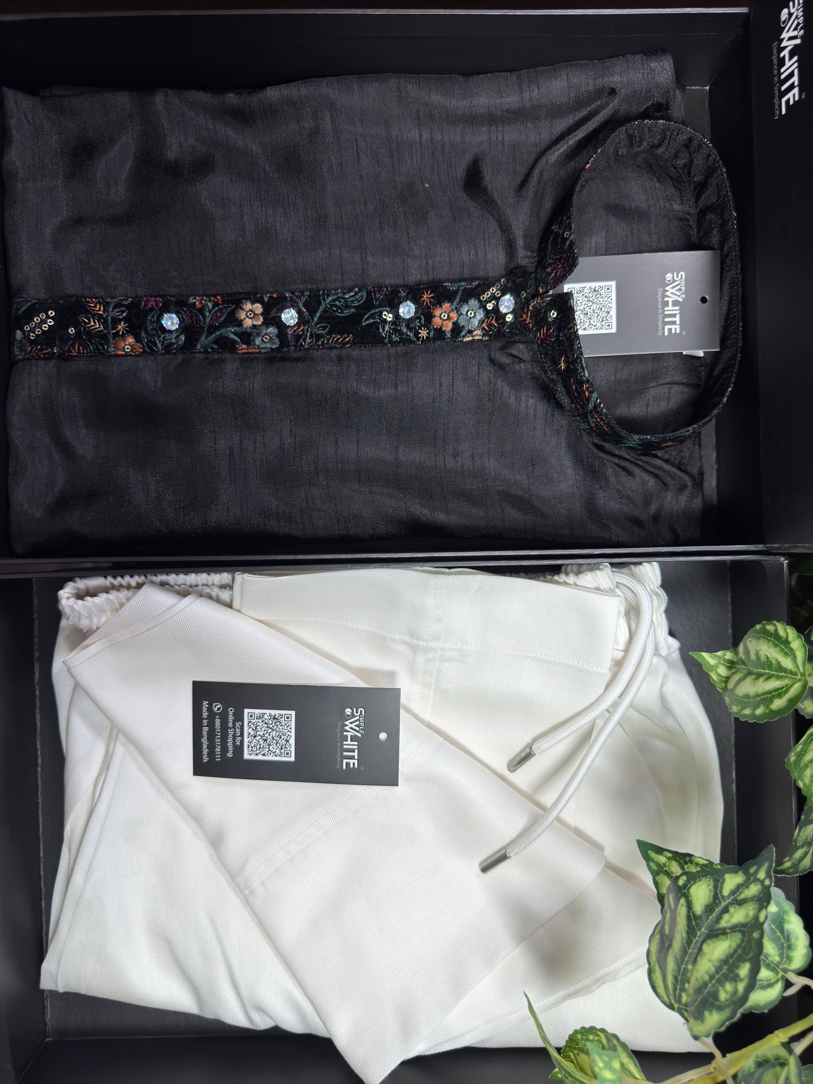 Men’s Black Panjabi with Multicolor Floral Embroidered Placket & Collar – Festive Wear by Simple White (Punjabi BDT 4,990 + Pajama BDT 2,500)_img_1