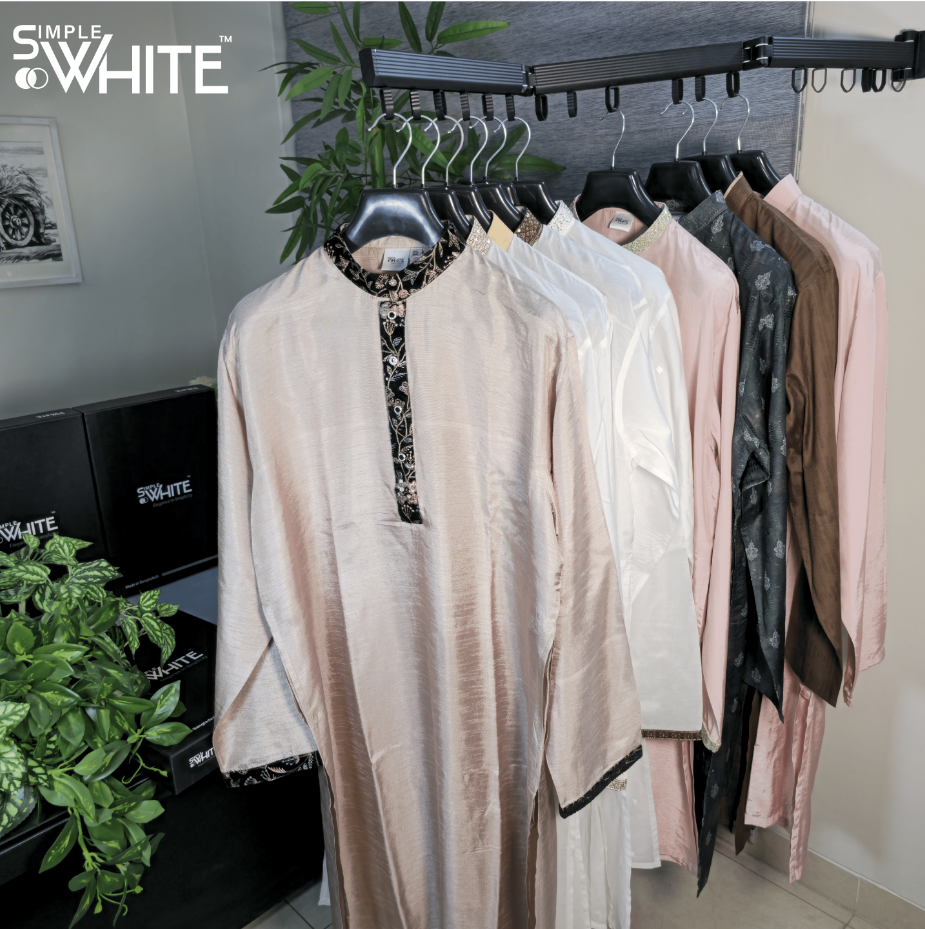 Men’s Light Beige Panjabi with Black Floral Embroidered Placket & Collar – Festive Wear by Simple White (Punjabi BDT 4,990 + Pajama BDT 2,500)_img_3