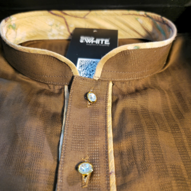 Men’s Chocolate Brown Panjabi with Golden Piping & Button Detailing – Traditional Festive Wear by Simple White (Punjabi BDT 4,990 + Pajama BDT 2,500)_img_2