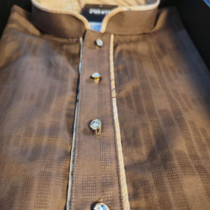 Men’s Chocolate Brown Panjabi with Golden Piping & Button Detailing – Traditional Festive Wear by Simple White (Punjabi BDT 4,990 + Pajama BDT 2,500)_img_3