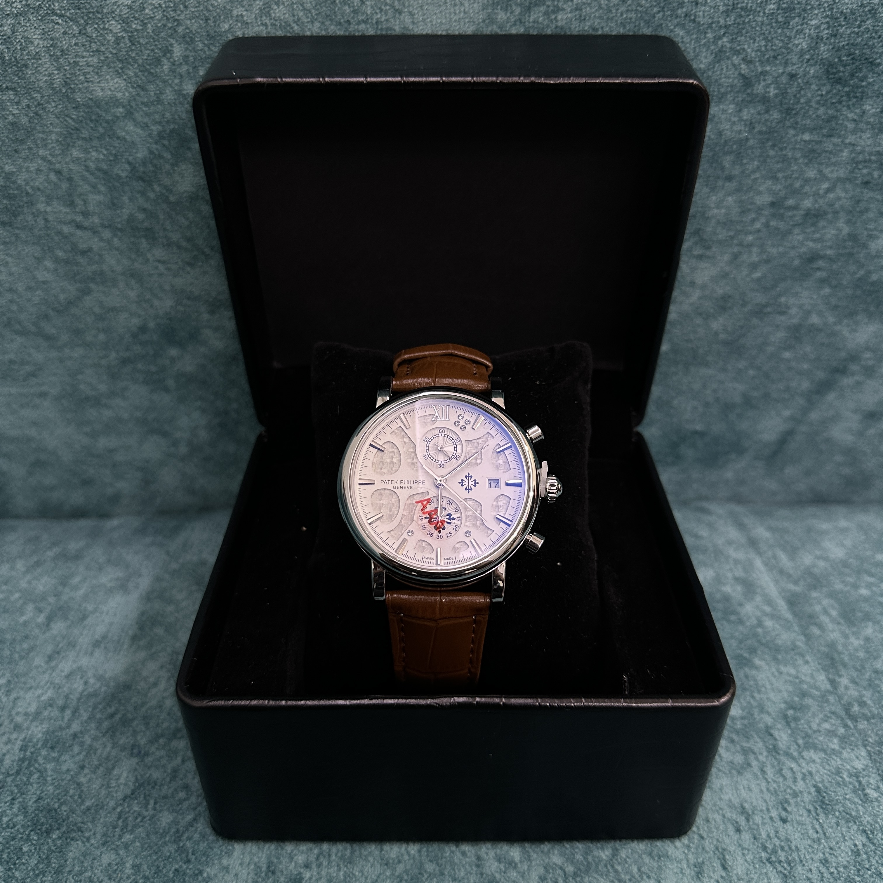 Patek Philippe Chronograph Brown Leather Strap - White Dial_img_3