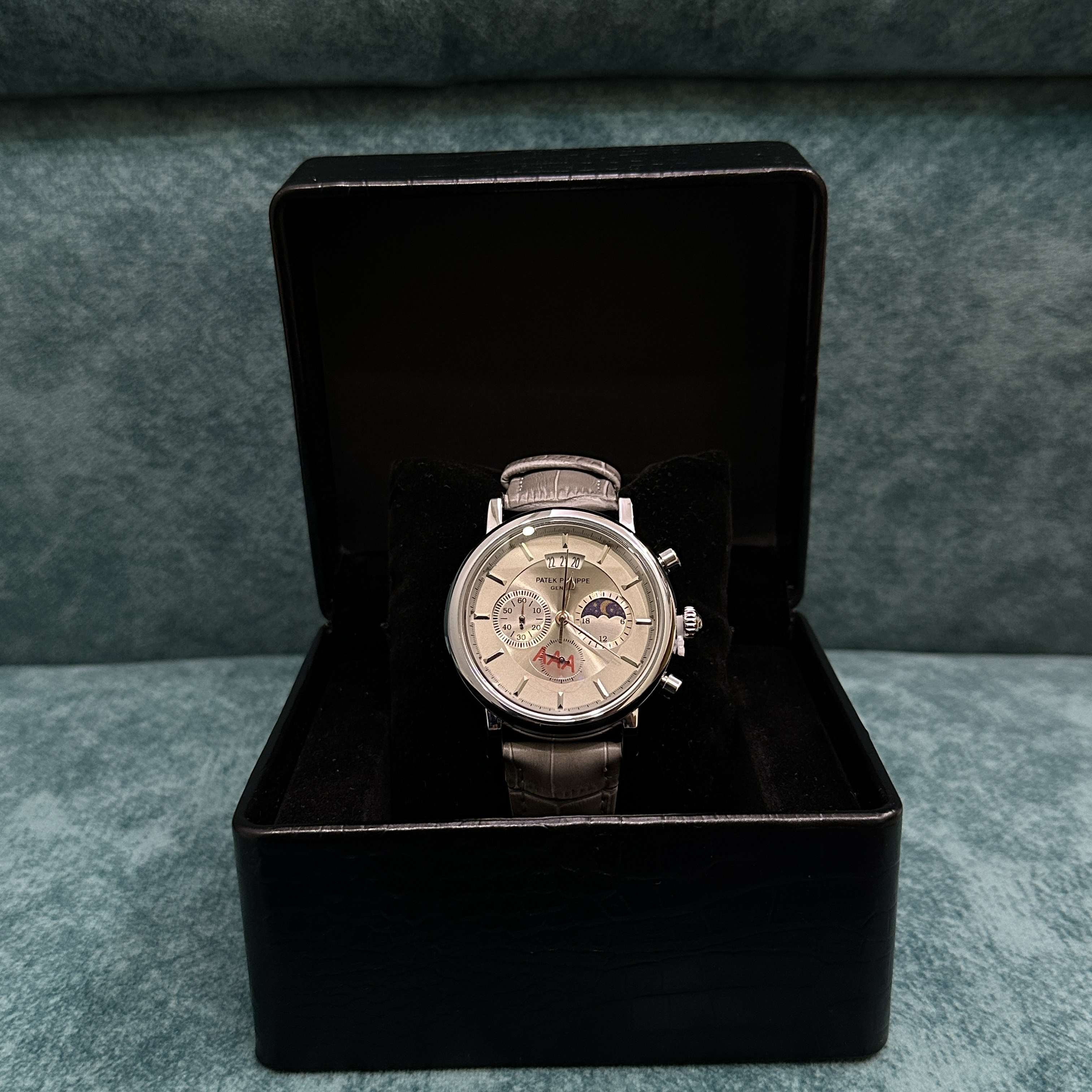 Patek Philippe Chronograph White Leather Strap - White Dial_img_3