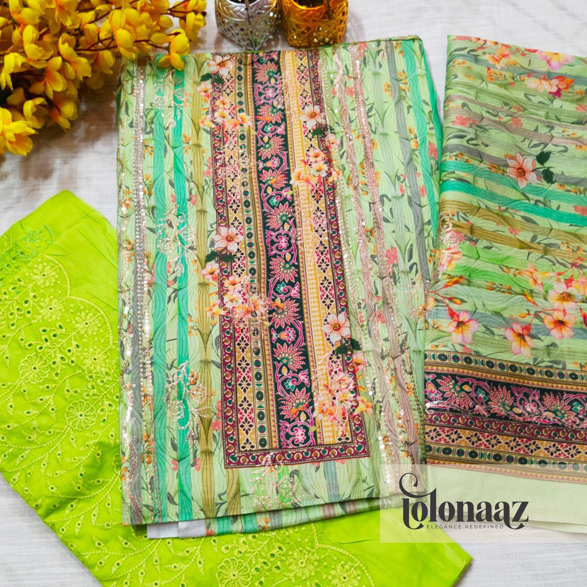 Mashaal Cotton 3 Piece (Green)