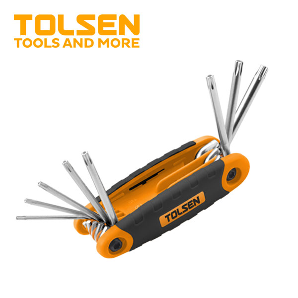 TOLSEN 20069 8Pcs Folding Torx Star Hex Key Set, CrV Steel, Heat Treated, Chrome Plated, Sizes T9–T40, Model: 20069_img_2