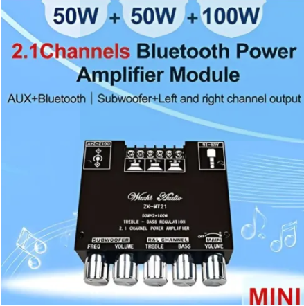 ZK-MT21 Bluetooth 5.0 Subwoofer Amplifier Board 50WX2+100W 2.1 Channel Power Audio Stereo Amplifier Tone Board Bass AMP AUX