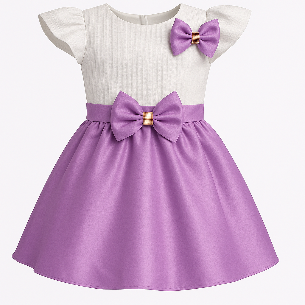 Kids Girls Fashionable Rainstone Bow Party Dress_img_3