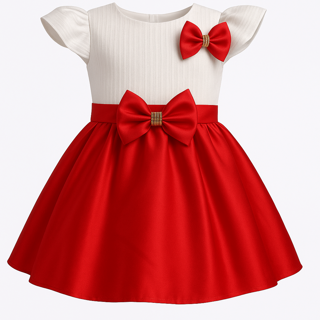 Kids Girls Fashionable Rainstone Bow Party Dress_img_4