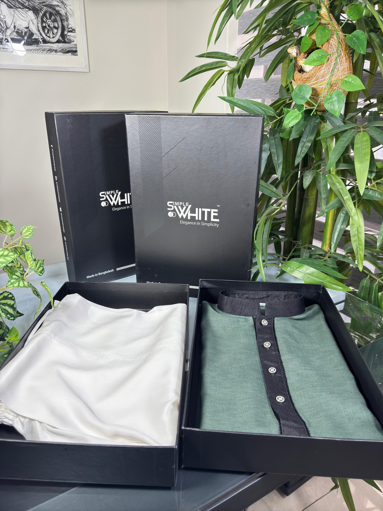Men’s Olive Green Panjabi with Black Contrast Collar & Placket – Stylish Traditional Wear by Simple White (Punjabi BDT 4,990 + Pajama BDT 2,500)_img_1