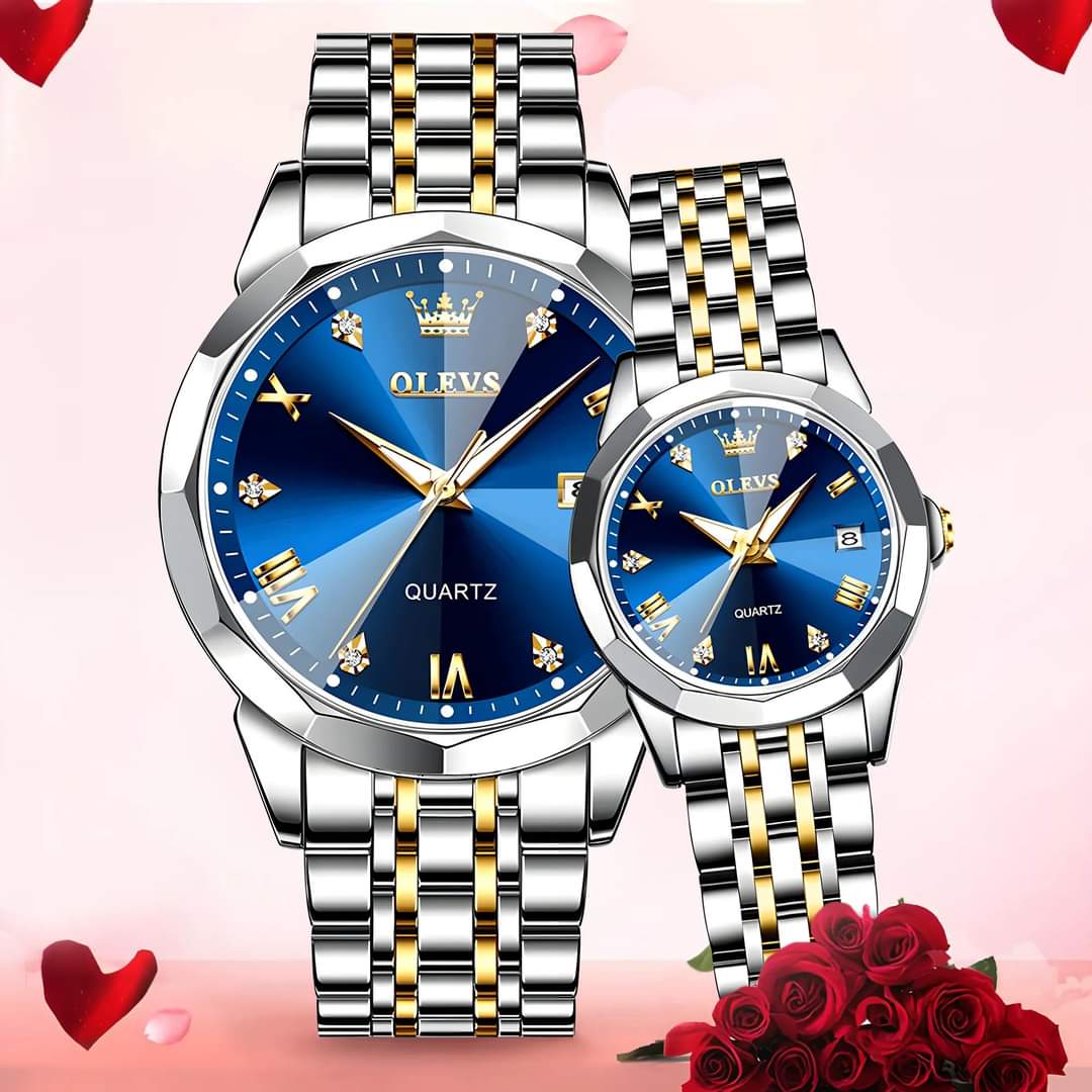 Olievs Stainless Steel fashionable Couple watches +1pcs chain cutter+ 2 pcs battery