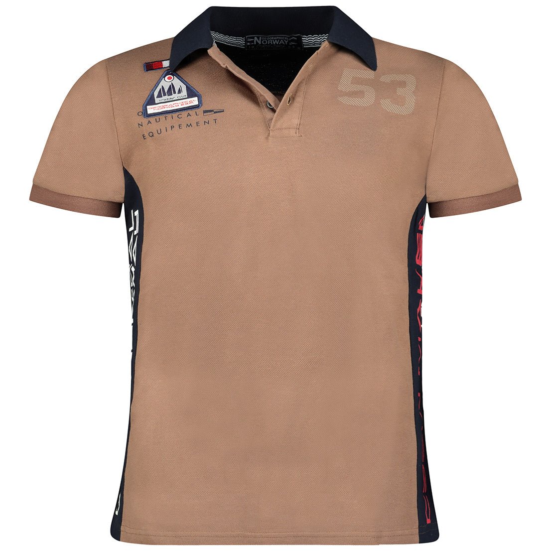 Polo Shirt, Taupe Embroidered Prints and Badge