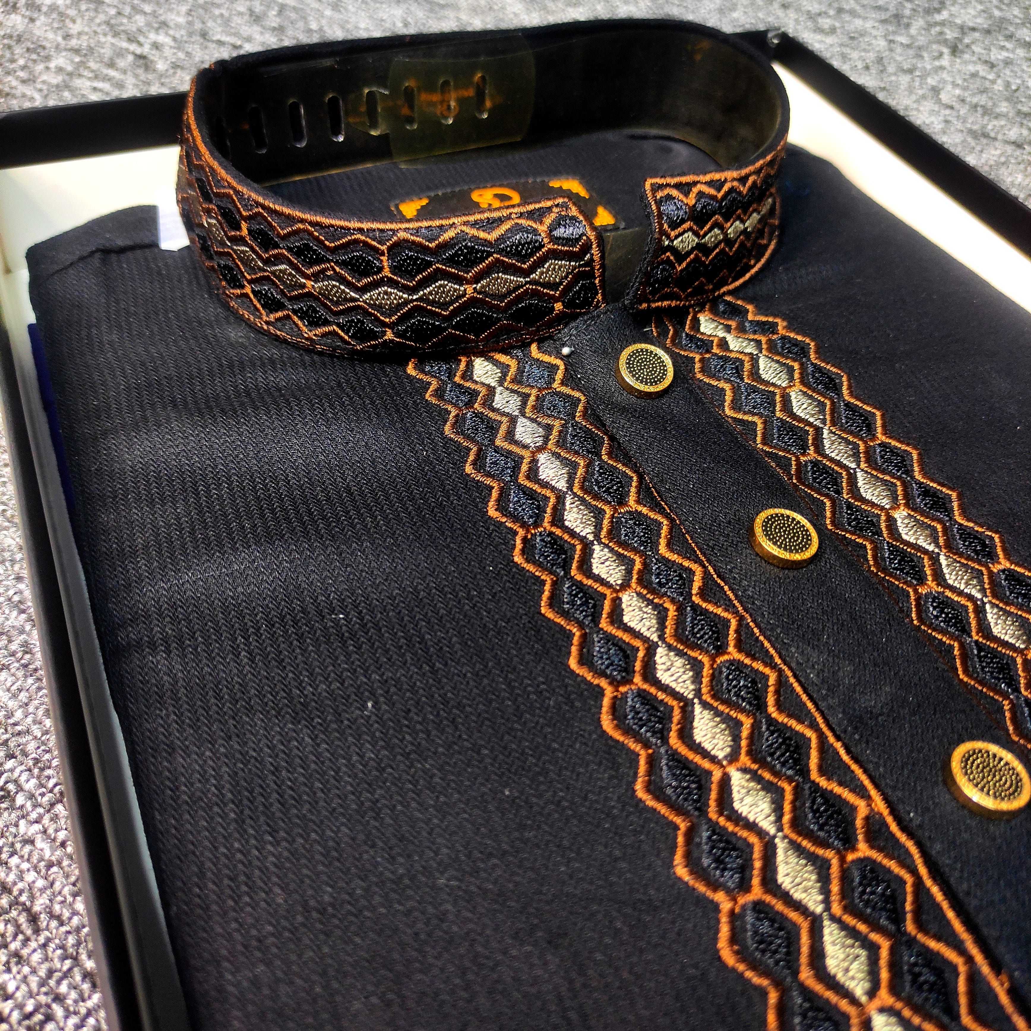 Elite embroidered black panjabi code:411_img_1