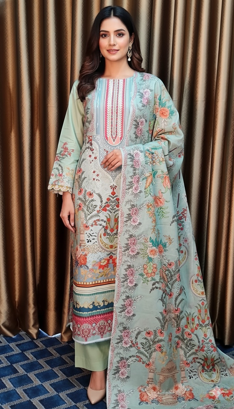জমজম সুইস লোন প্রিমিয়াম থ্রি পিস(Unstitched)  WhatsApp/IMO: 01716-593156