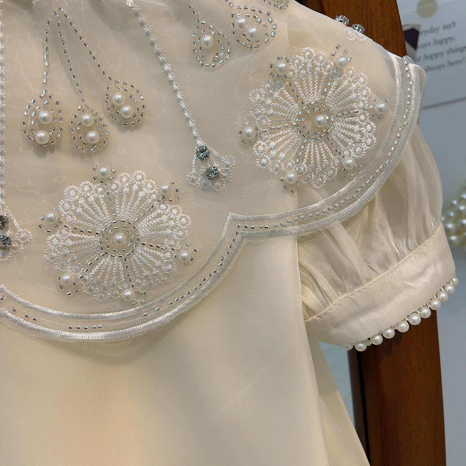 Kids Girls Summer Chinese Style Short Sleeve Pearl Princess Gown Party Dress (1-7 Years)_img_3