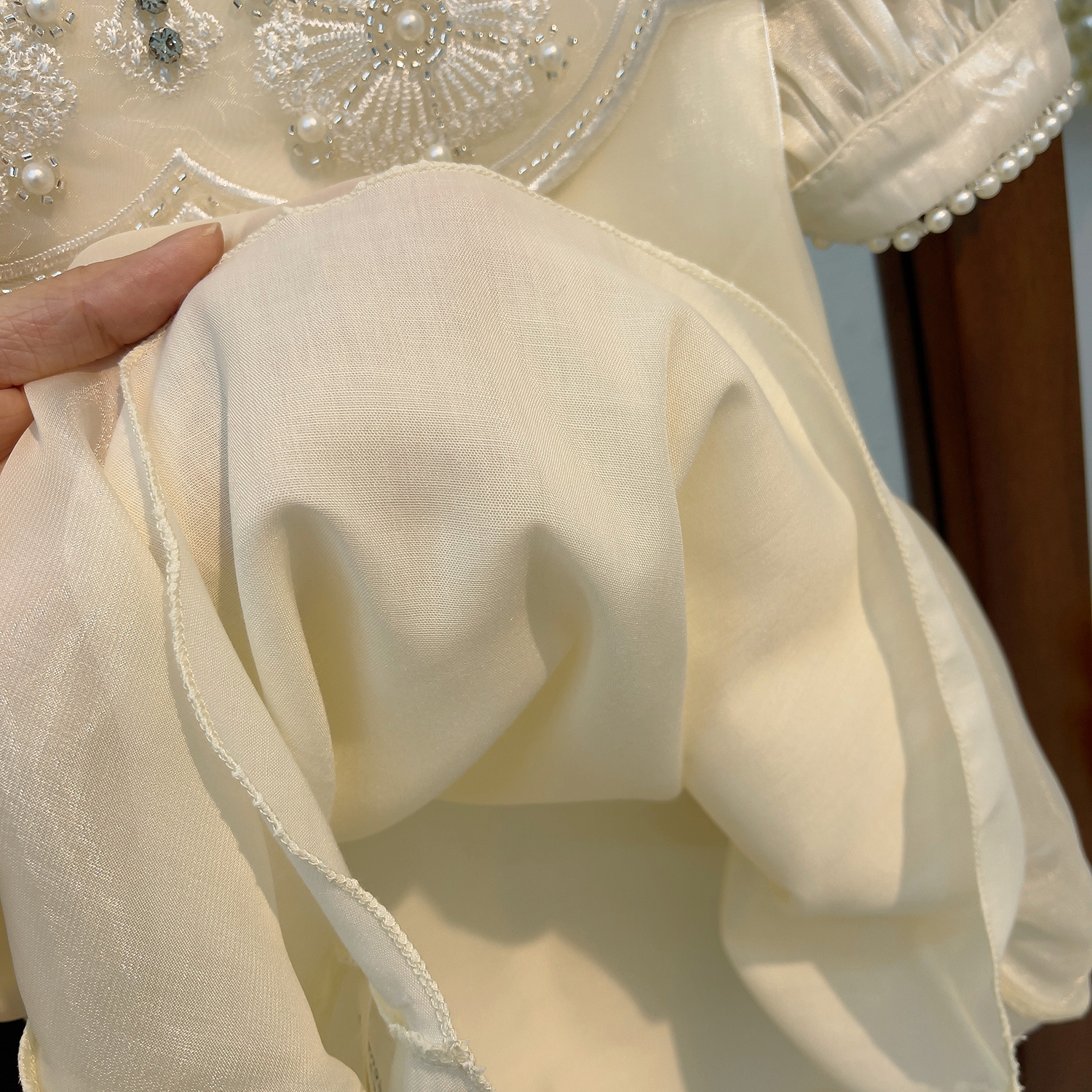 Kids Girls Summer Chinese Style Short Sleeve Pearl Princess Gown Party Dress (1-7 Years)_img_4