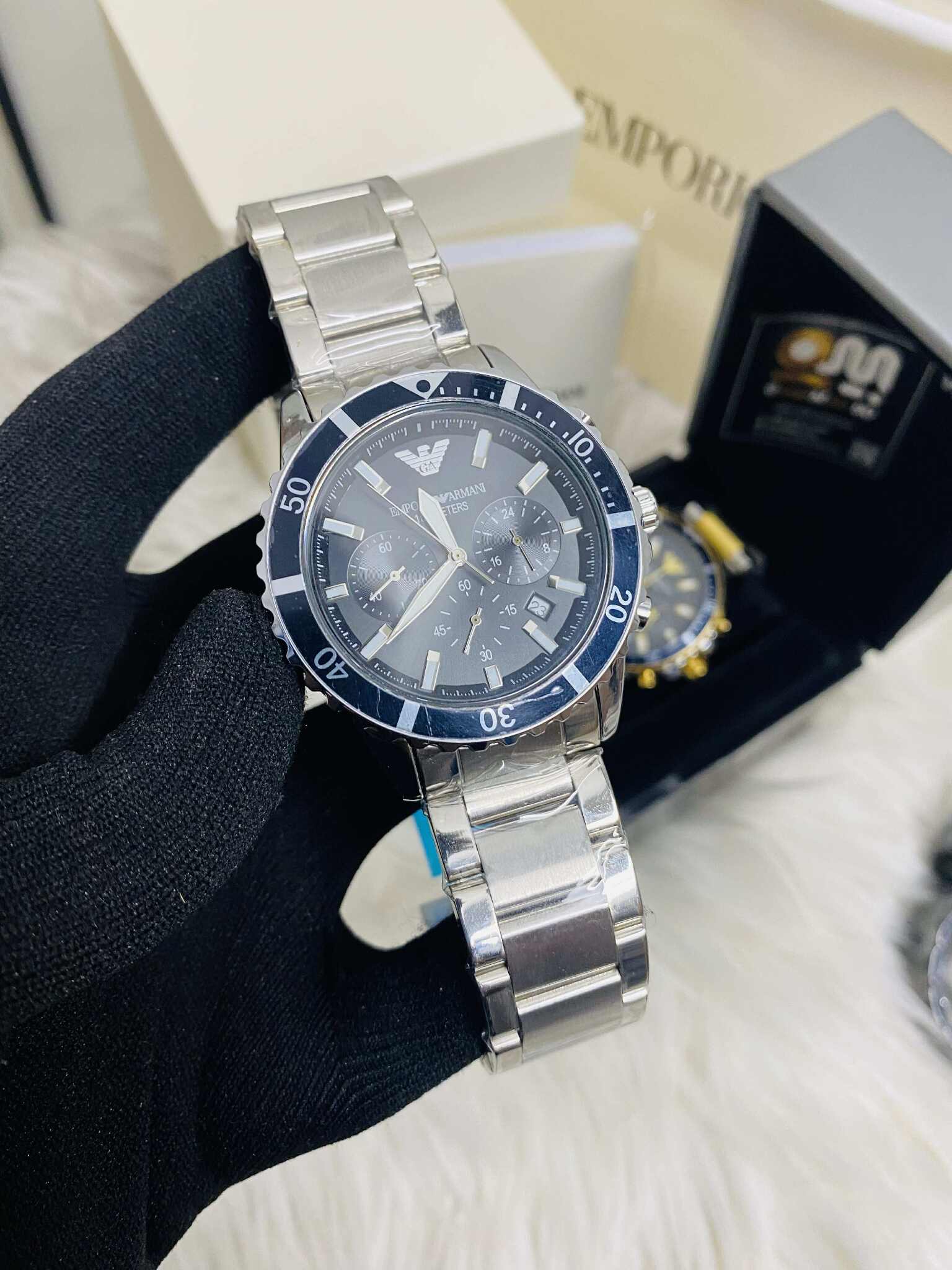 Emporio Armani World explore Black Dial Chronograph mens watch