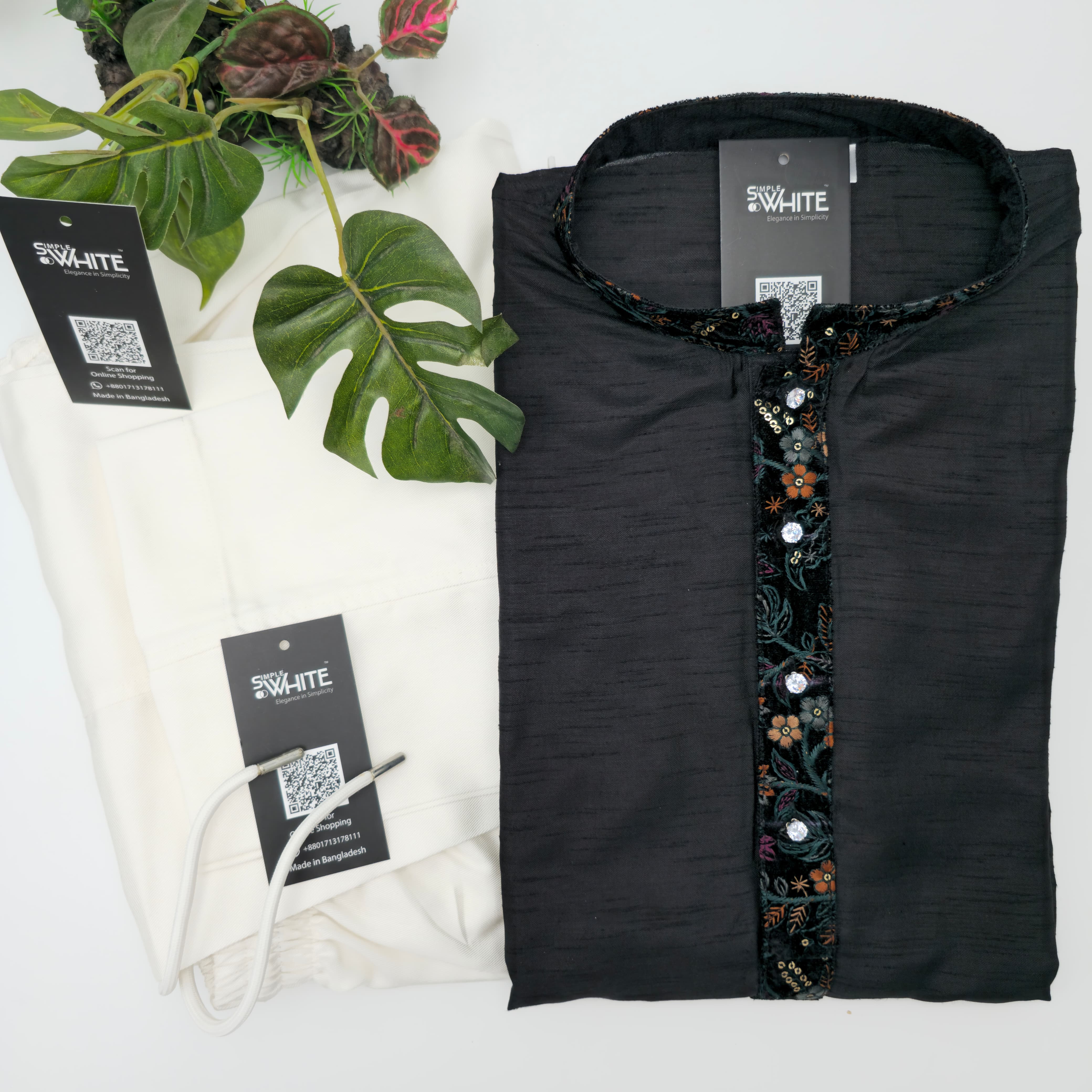 Men’s Black Panjabi with Multicolor Floral Embroidered Placket & Collar – Festive Wear by Simple White (Punjabi BDT 4,990 + Pajama BDT 2,500)_img_0