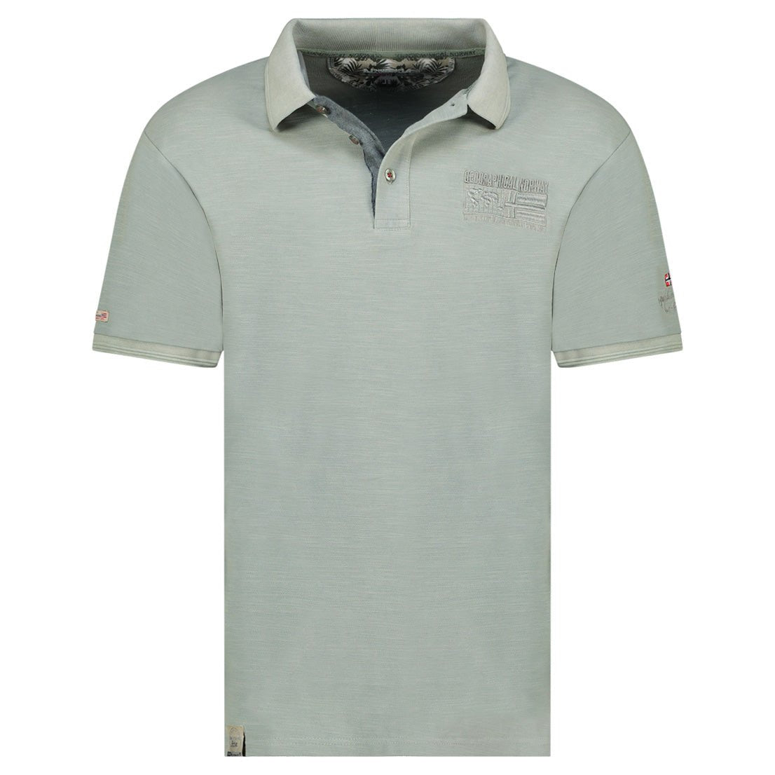 Embroidered polo shirt with flags and short sleeves Olive