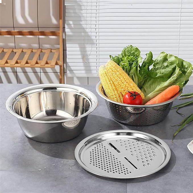 3-in-1 Stainless Steel Grater Bowl – Multifunctional Vegetable Chopper, Slicer & Strainer_img_3
