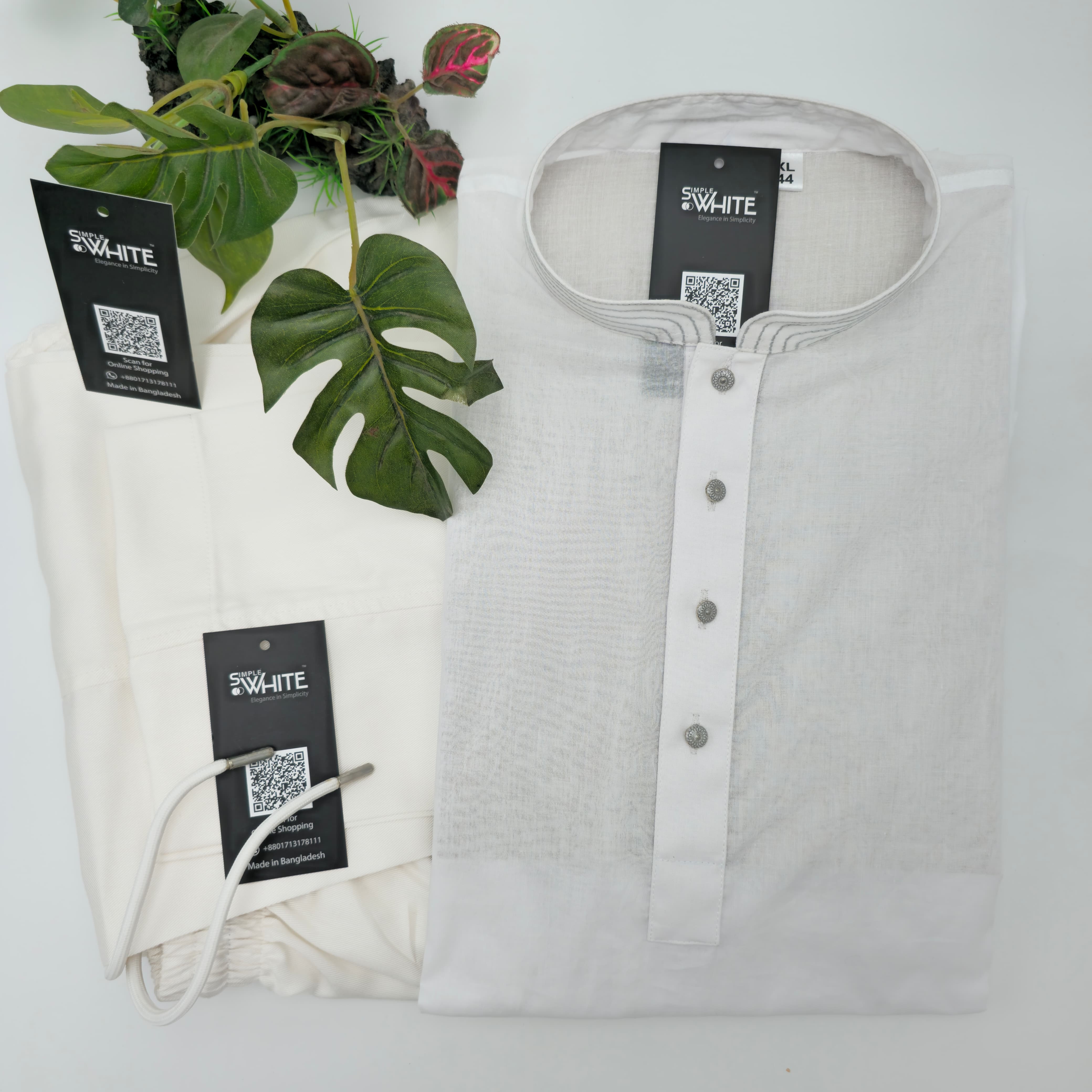Men’s Classic White Panjabi with Minimalist Button Placket – Elegant Ethnic Wear by Simple White (Punjabi BDT 4,990 + Pajama BDT 2,500)