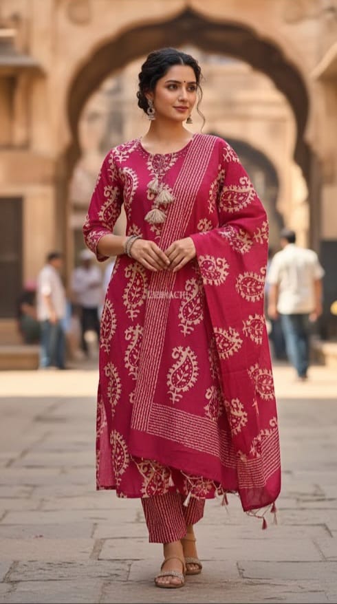 Mustard HandScreen  Cotton Kurta Set thumbnail 6