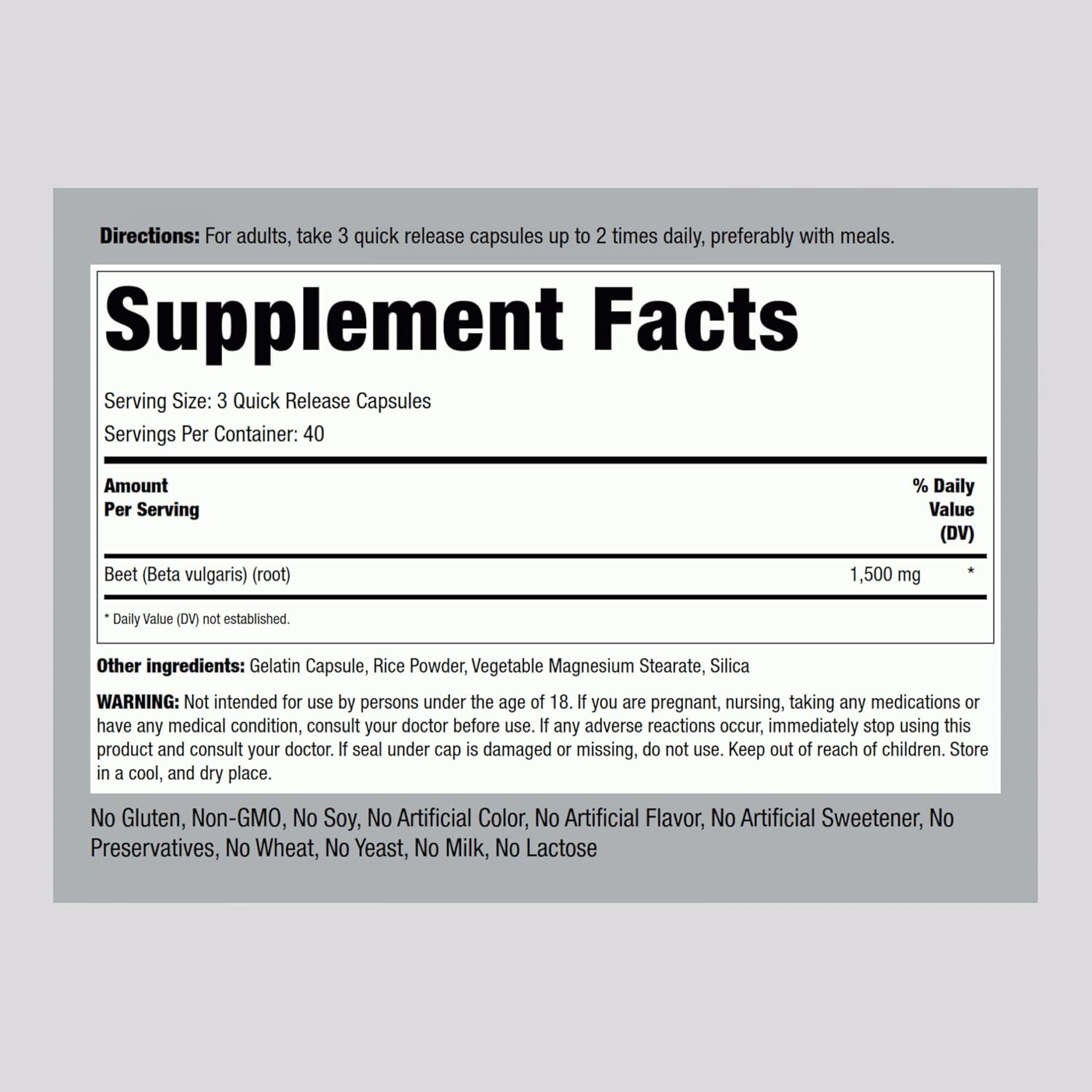 Piping Rock Beet Root Capsules 1500mg - 120 Capsules - Made in USA_img_1