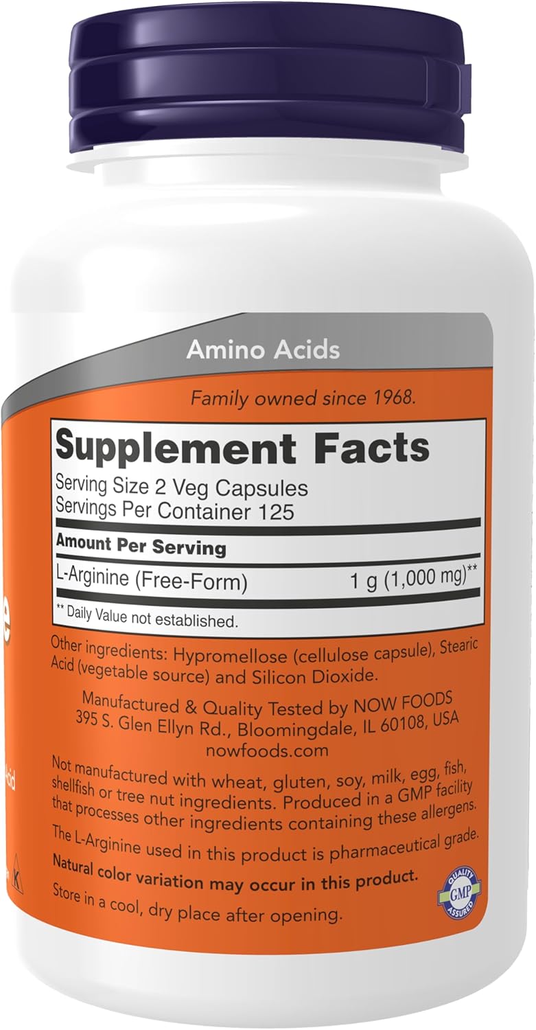 NOW L-Arginine 500 mg - 100 Capsules - Made in USA_img_1