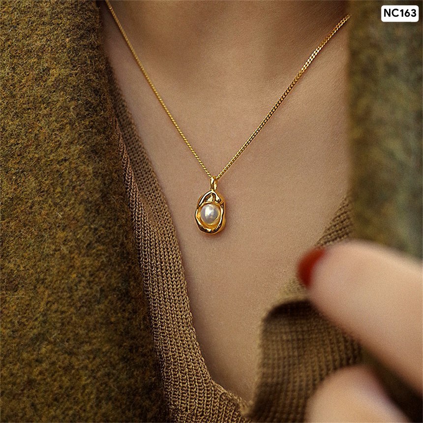 Gold Central Pearl Necklace 🌸Materials: Stainless steelColor guarantee NC163_img_1
