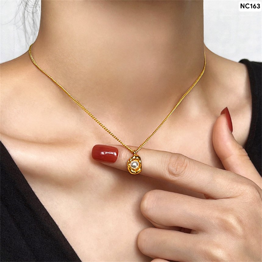 Gold Central Pearl Necklace 🌸Materials: Stainless steelColor guarantee NC163_img_2