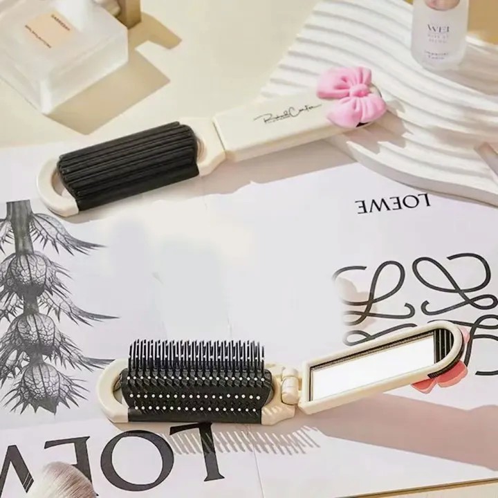 Folding Hair Brush with Mirror – 2 in 1 Portable Combo_img_2