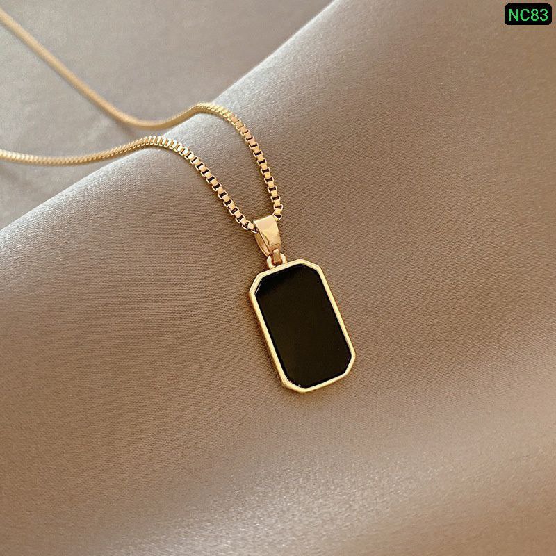 Black Rectangular 18K Gold Necklace🌸Materials : Stainless Steel Color Guarantee NC83_img_1