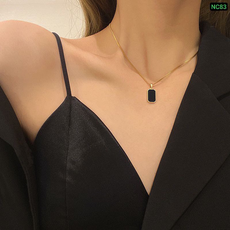 Black Rectangular 18K Gold Necklace🌸Materials : Stainless Steel Color Guarantee NC83_img_2
