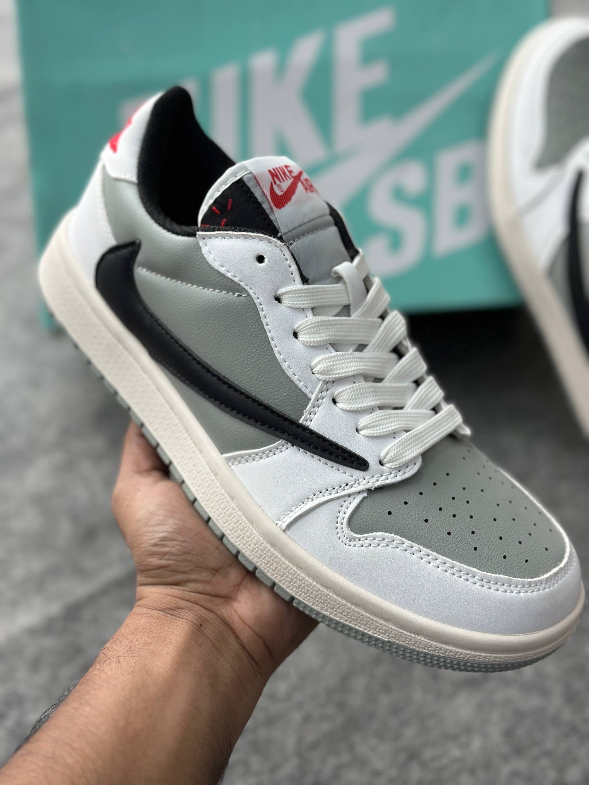 Nike x Travis Scott- Air Jordan 1 Low: Vintage Stealth Grey (1:1) thumbnail 2