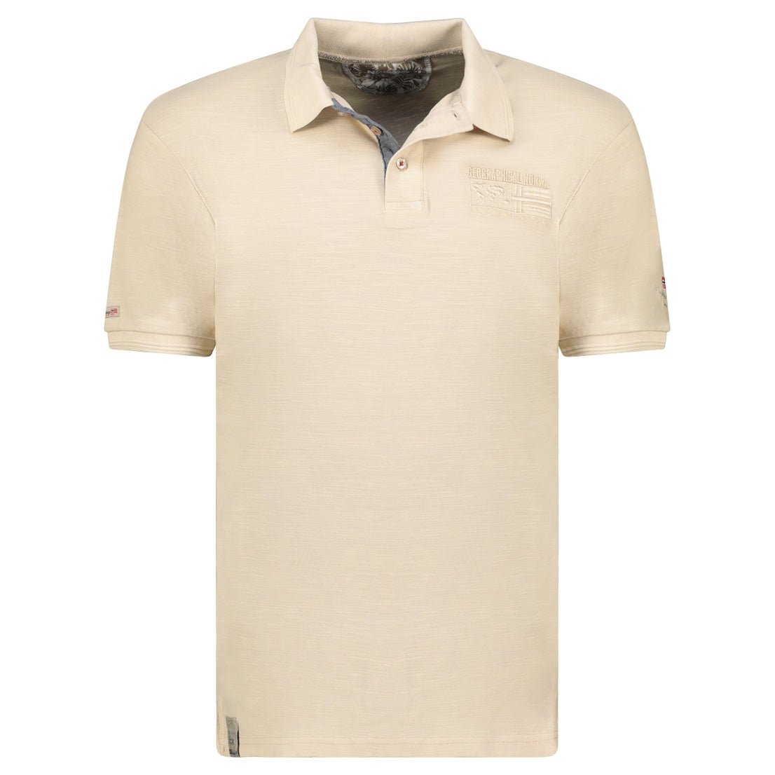 Embroidered polo shirt with flags and beige short sleeves