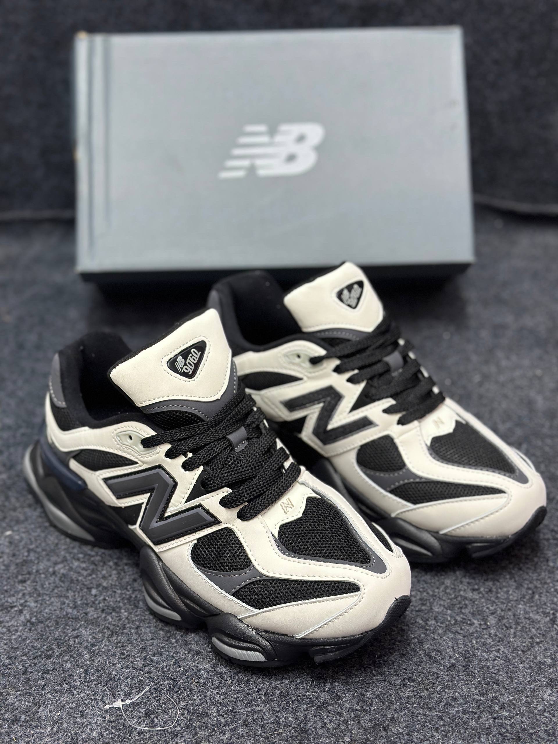New Balance 9060: Off White&Black/Dark Royal Brown
