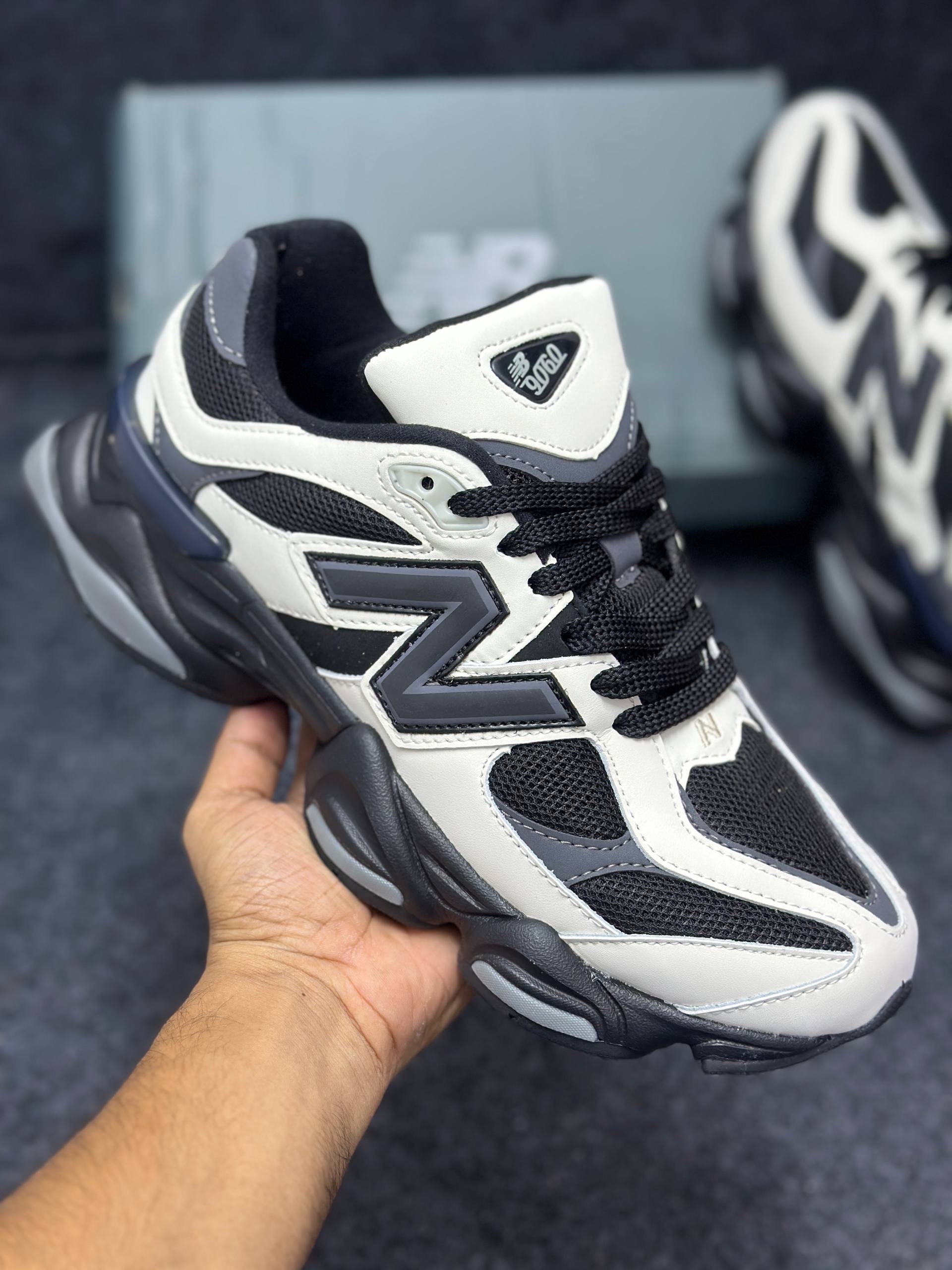 New Balance 9060: Off White&Black/Dark Royal Brown thumbnail 2