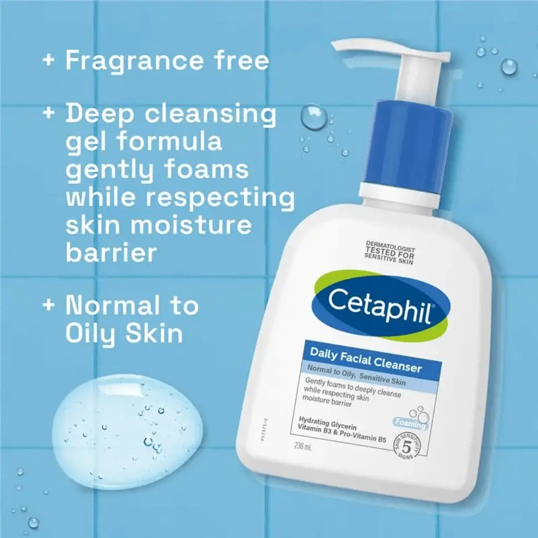 Cetaphil Daily Facial Cleanser for Normal to Oily Skin with Glycerin, Vitamins B3 & B5 236ml