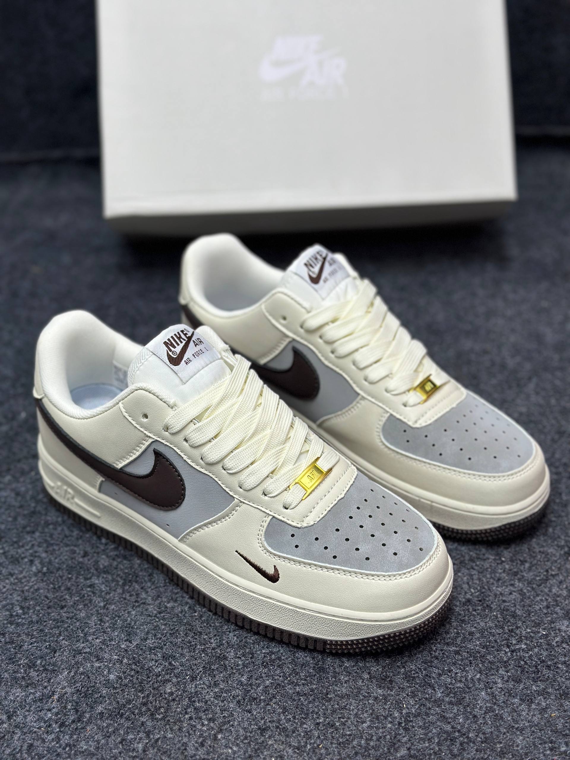 Nike Air Force 1 low: "white, gray, & brown" (1:1)