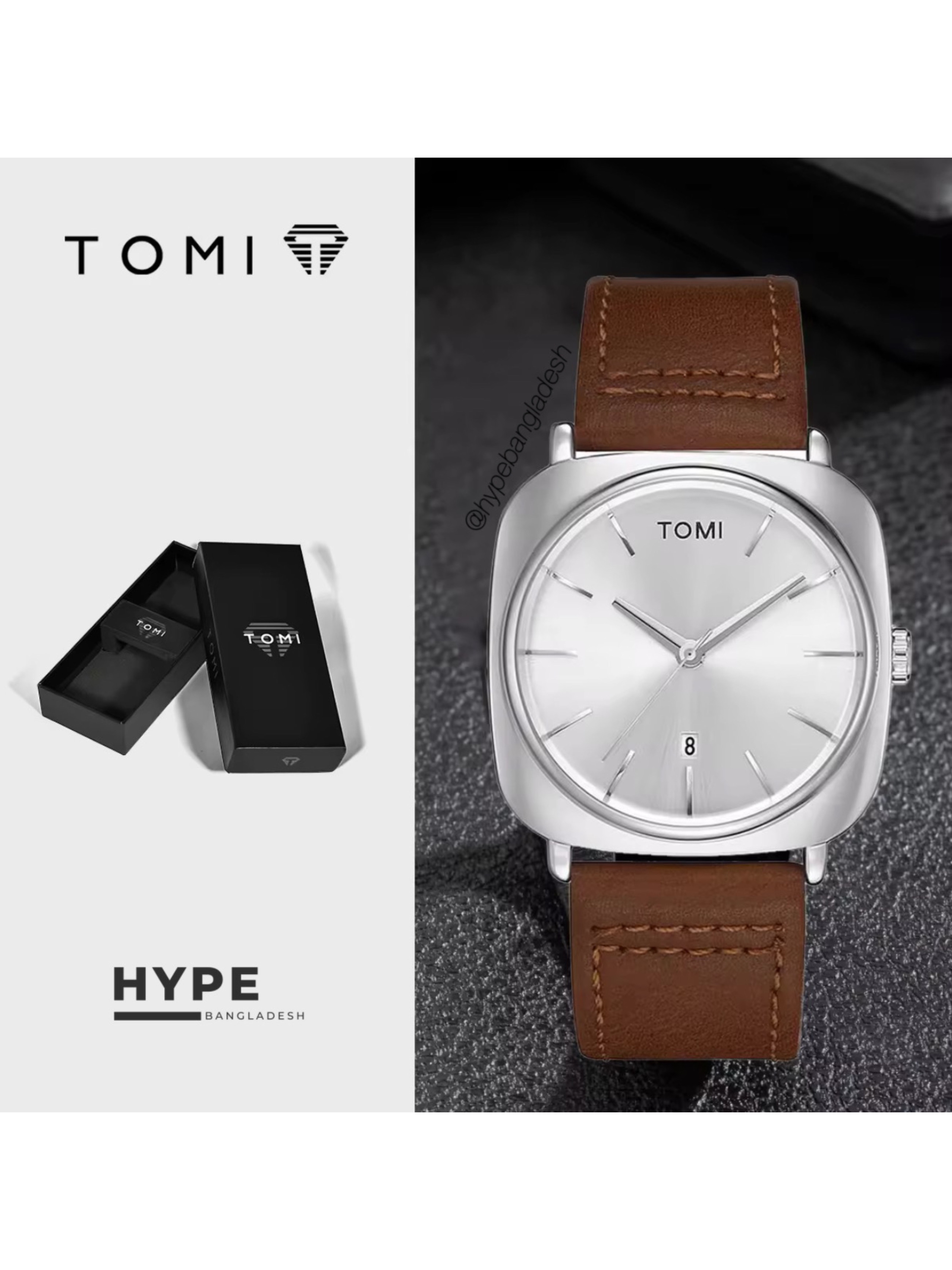 TOMI T-084 Men's Leather Belt Quartz Watch With Date (Brown-White)